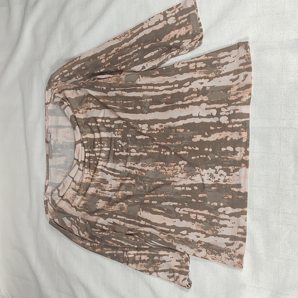 Chico's Vibrant Tan Cream Colored Marble Brush Stroke 3/4 Sleeve Womens Size 0